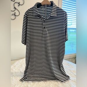 Antigua |  Black White Striped Polo Shirt |Men’s Large | Short Sleeve